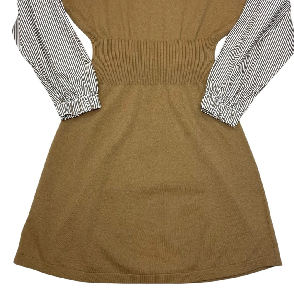 10 Crosby Derek Lam Sweater Shirt Dress Lainey Tan Print Long Sleeve Wool NEW - Picture 9 of 15